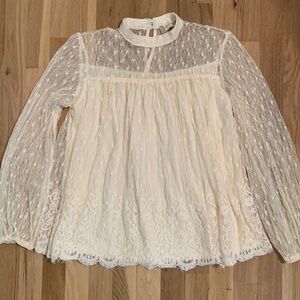 ALTER’D State Lace Long Sleeve Lined Blouse Cream Women’s S